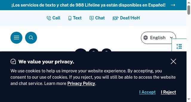 Screenshot of 988lifeline.org
