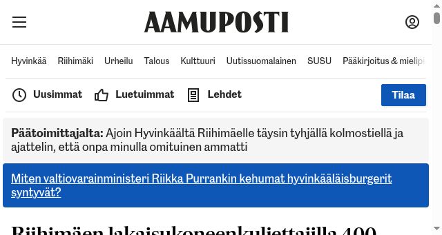 Screenshot of aamuposti.fi