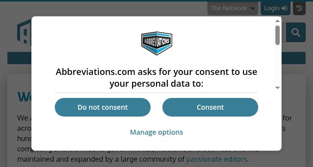 Screenshot of abbreviations.com