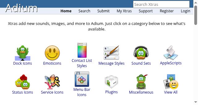 Screenshot of adiumxtras.com