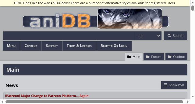 Screenshot of anidb.net