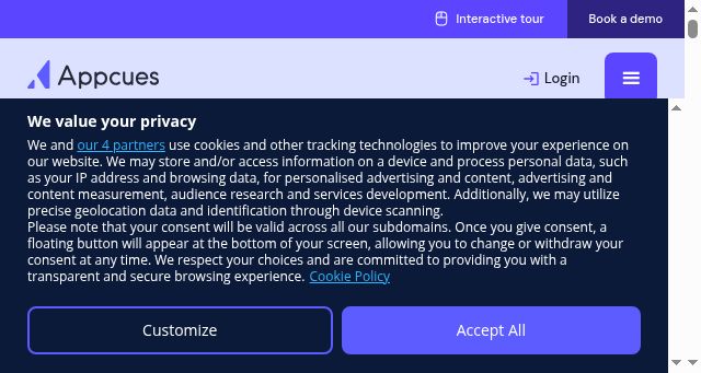 Screenshot of appcues.com