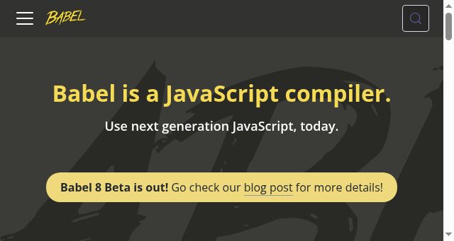Screenshot of babeljs.io