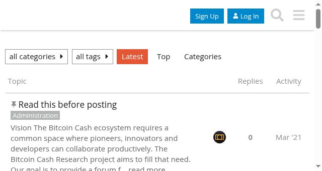 Screenshot of bitcoincashresearch.org