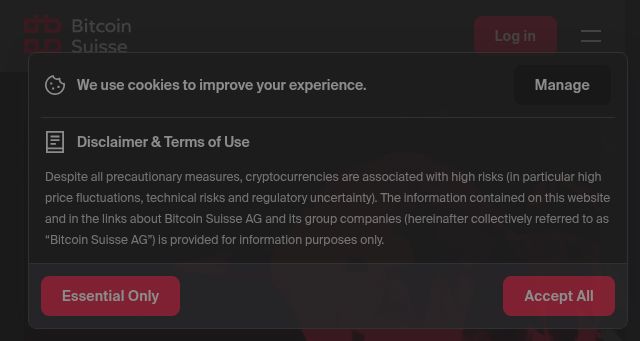 Screenshot of bitcoinsuisse.com