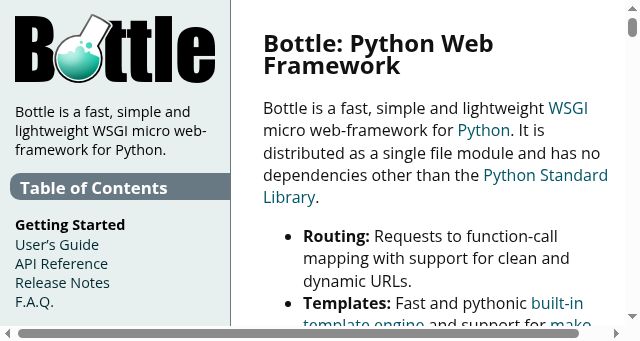 Screenshot of bottlepy.org