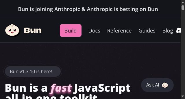 Screenshot of bun.sh