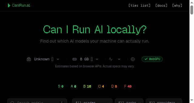Screenshot of canirun.ai