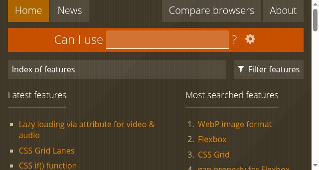 Screenshot of caniuse.com