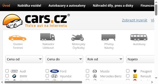 Screenshot of cars.cz