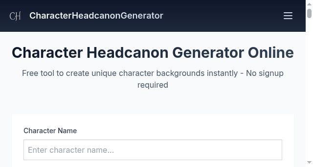 Screenshot of characterheadcanongenerator.online