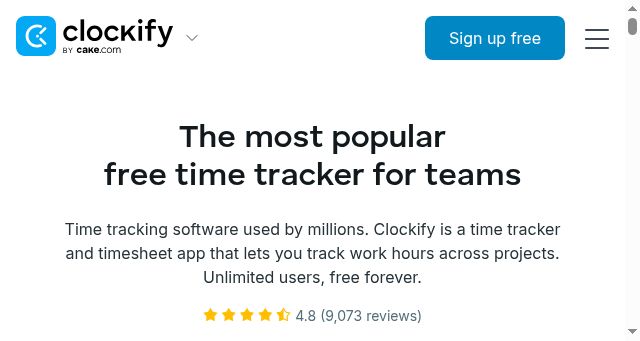 Screenshot of clockify.me