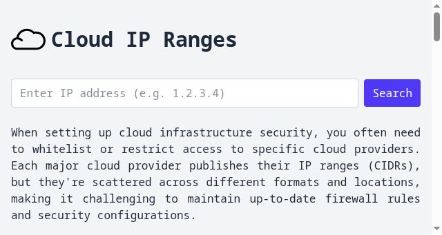 Screenshot of cloud-ip-ranges.com