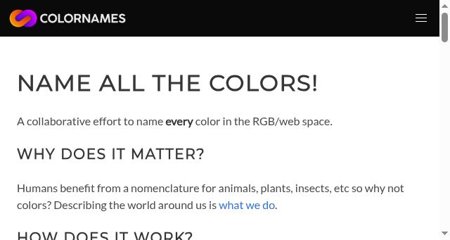 Screenshot of colornames.org