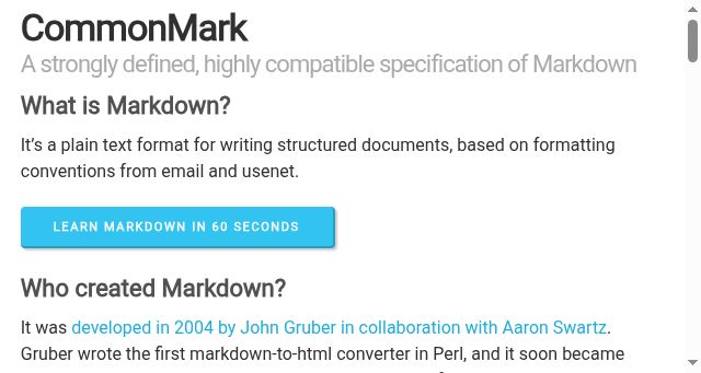 Screenshot of commonmark.org