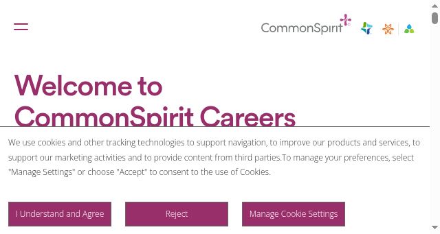 Screenshot of commonspirit.careers