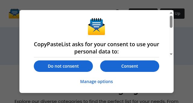 Screenshot of copypastelist.com
