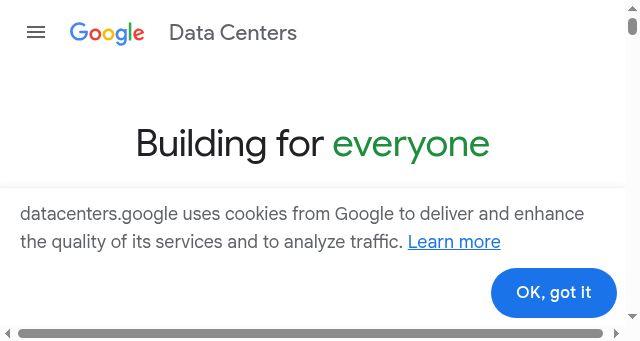 Screenshot of datacenters.google