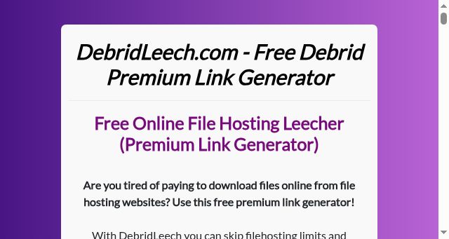 Screenshot of debridleech.com