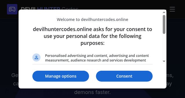 Screenshot of devilhuntercodes.online