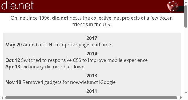 Screenshot of die.net