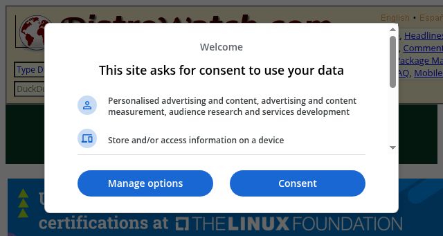 Screenshot of distrowatch.com