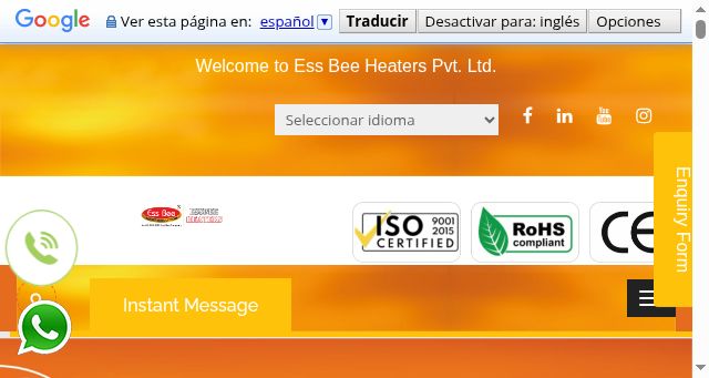 Screenshot of essbeeheaters.com