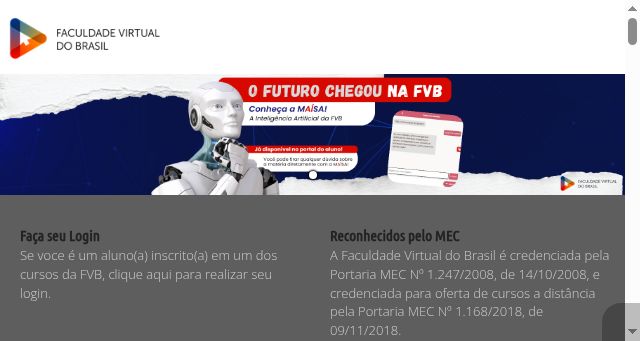 Screenshot of faculdadevb.edu.br