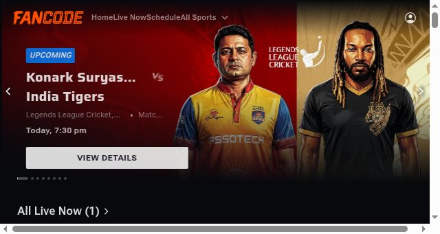 Screenshot of fancode.com