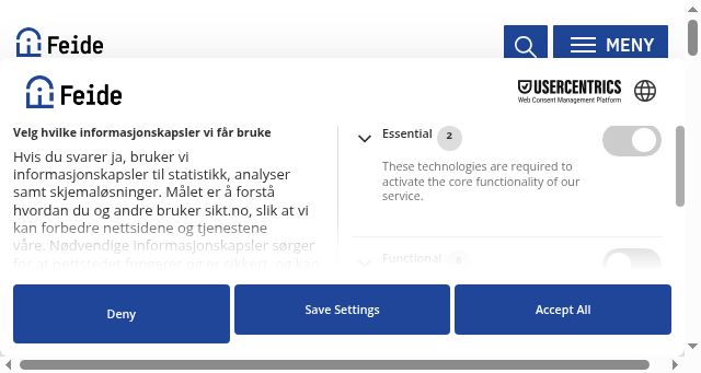 Screenshot of feide.no