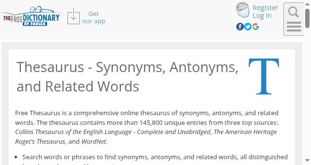 Screenshot of freethesaurus.com