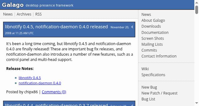Screenshot of galago-project.org