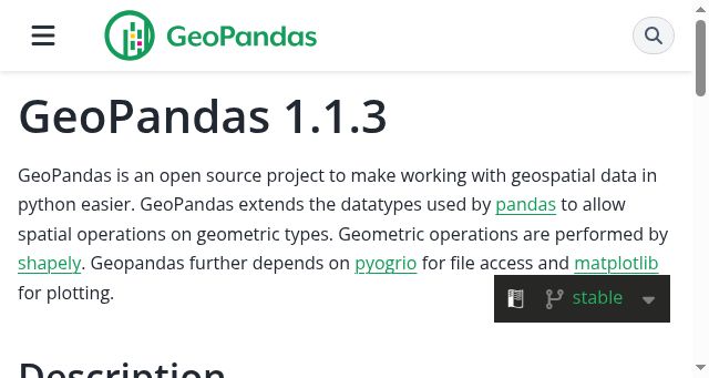 Screenshot of geopandas.org