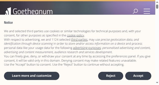 Screenshot of goetheanum.ch