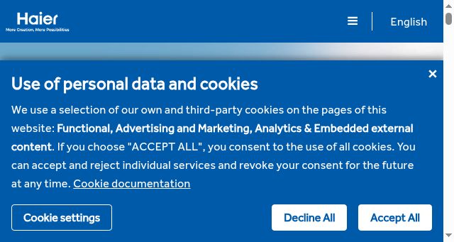 Screenshot of haierhvac.eu