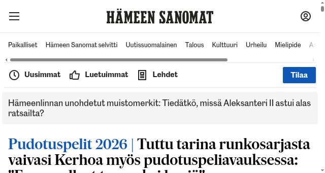 Screenshot of hameensanomat.fi