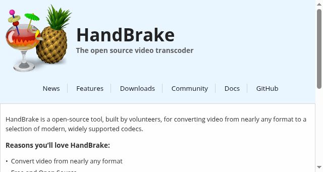 Screenshot of handbrake.fr