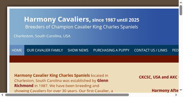 Screenshot of harmonycavaliers.com