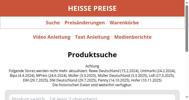Screenshot of heisse-preise.io
