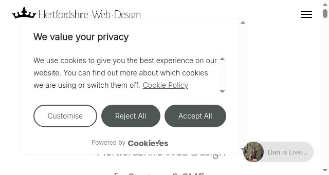 Screenshot of hertfordshirewebdesign.com