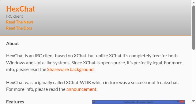 Screenshot of hexchat.github.io