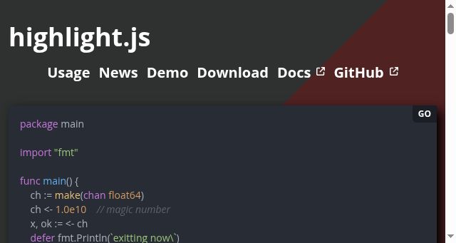 Screenshot of highlightjs.org