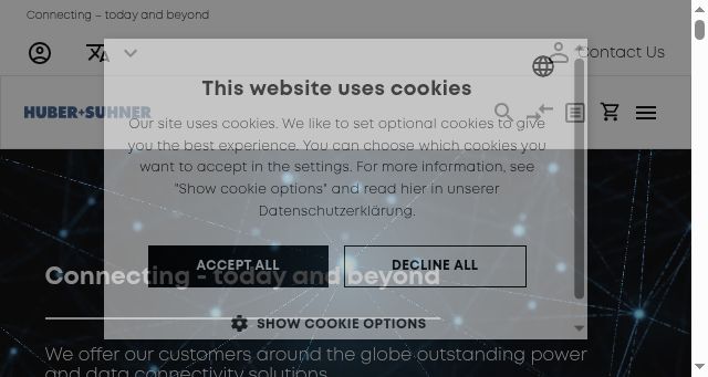 Screenshot of hubersuhner.com