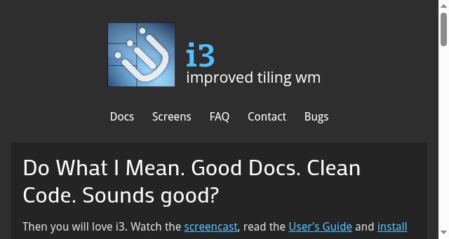 Screenshot of i3wm.org