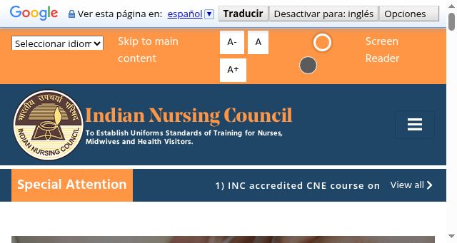 Screenshot of indiannursingcouncil.org