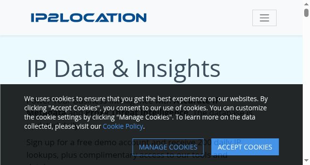 Screenshot of ip2location.com