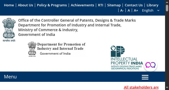 Screenshot of ipindia.gov.in