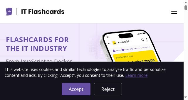 Screenshot of itflashcards.com