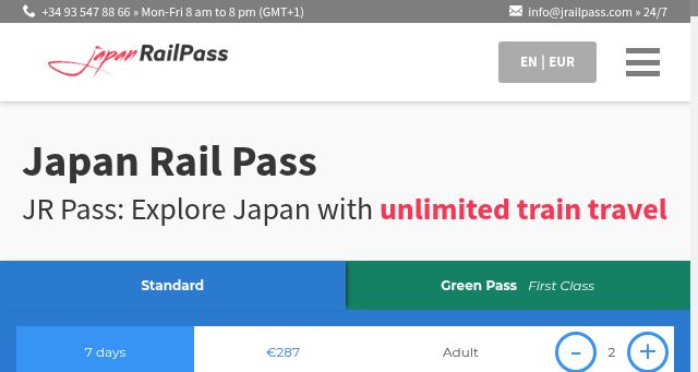 Screenshot of jrailpass.com