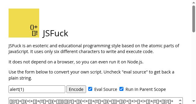 Screenshot of jsfuck.com